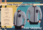 Men Casual Slim Long Sleeve Grey Stripes Shirt Slim-Fit Cutting AMK39