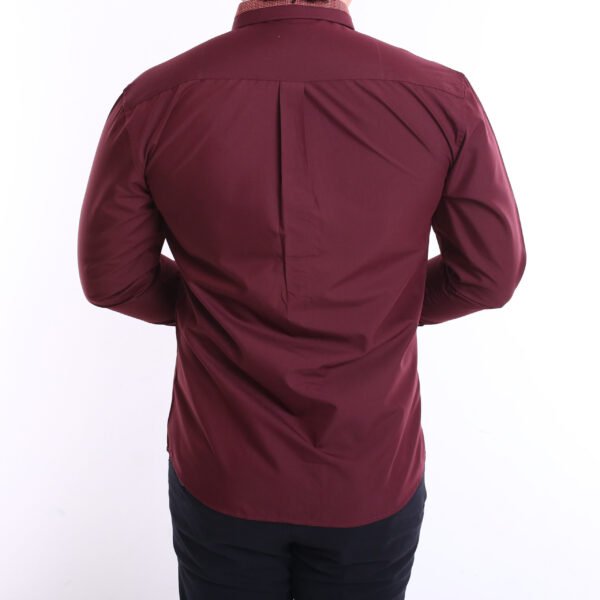 Men Casual Slim Long Sleeve Maroon Plain Shirt Slim-Fit Cutting AMK47
