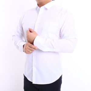 Men Casual Slim Long Sleeve White Plain Shirt Slim-Fit Cutting AMK49