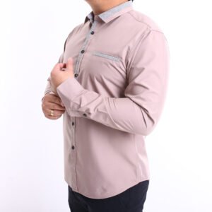 Men Casual Slim Long Sleeve Khaki Plain Shirt Slim-Fit Cutting AMK47