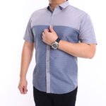 Men Casual Slim Short Sleeve Grey Fashion Shirt Slim-Fit Cutting AMK45