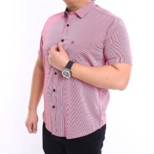 Men Casual Slim Short Sleeve Pink Plain Shirt Slim-Fit Cutting AMK40