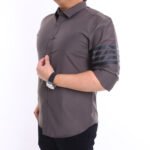 Men Casual Slim Long Sleeve Dark Grey Plain Shirt Slim-Fit Cutting AMK58