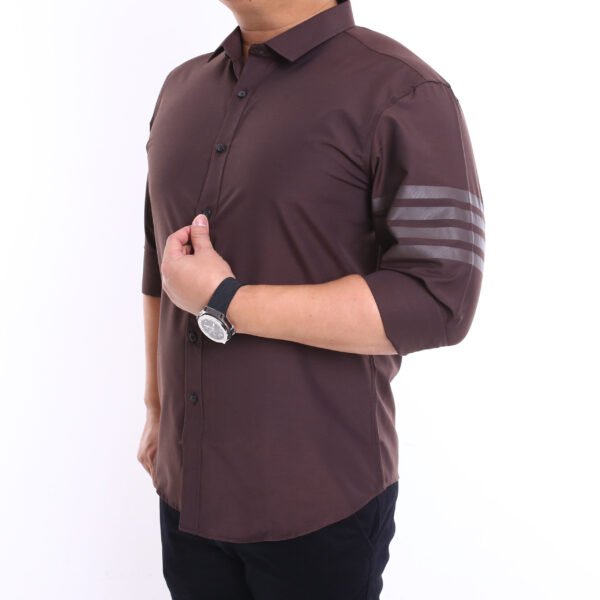 Men Casual Slim Long Sleeve Dark Brown Plain Shirt Slim-Fit Cutting AMK58