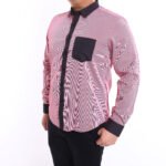 Men Casual Slim Long Sleeve Pink Stripes Shirt Slim-Fit Cutting AMK39