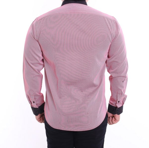 Men Casual Slim Long Sleeve Pink Stripes Shirt Slim-Fit Cutting AMK39