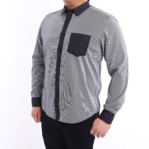 Men Casual Slim Long Sleeve Grey Stripes Shirt Slim-Fit Cutting AMK39