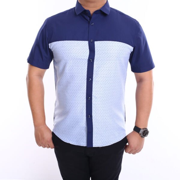 Men Casual Slim Short Sleeve Blue Fashion Shirt Slim-Fit Cutting AMK45