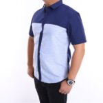 Men Casual Slim Short Sleeve Blue Fashion Shirt Slim-Fit Cutting AMK45