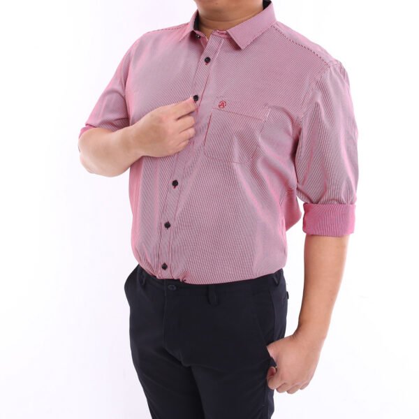 Men Casual Slim Long Sleeve Pink Stripes Shirt Slim-Fit Cutting AMK40