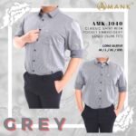 Men Casual Slim Long Sleeve Grey Stripes Shirt Slim-Fit Cutting AMK40