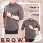 Men Casual Slim Long Sleeve Brown Stripes Shirt Slim-Fit Cutting AMK40
