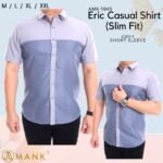 Men Casual Slim Short Sleeve Grey Fashion Shirt Slim-Fit Cutting AMK45