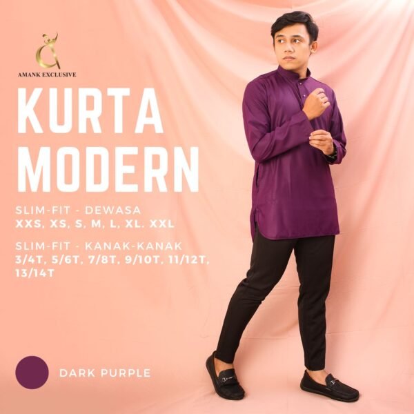 Kurta Lelaki Dark Purple Slim-Fit Sedondon - AMK-8130