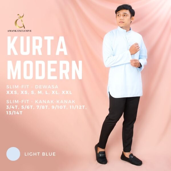 Kurta Lelaki Light Blye Slim-Fit Sedondon - AMK-8130