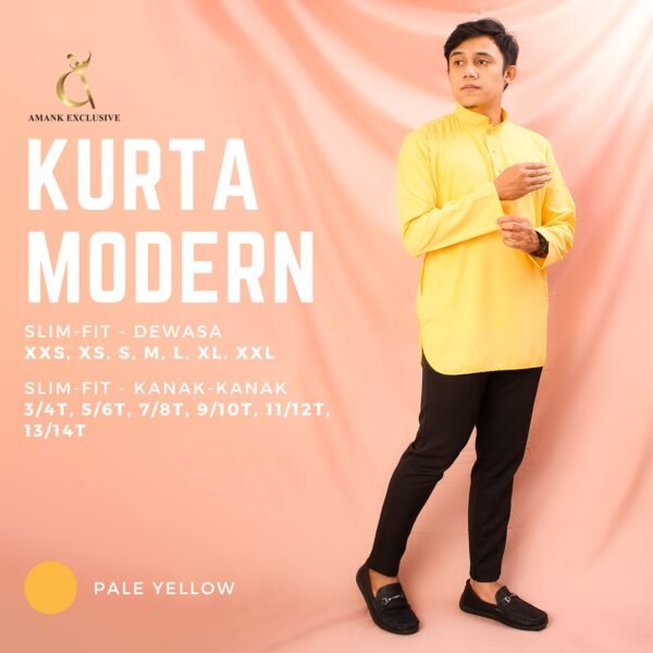 Kurta Lelaki Pale Yellow Slim-Fit Sedondon - AMK-8130